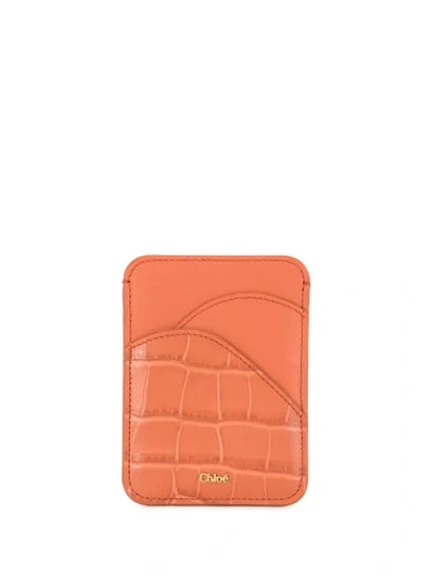 Chloé Croc-embossed Leather Walden Card Holder In Orange