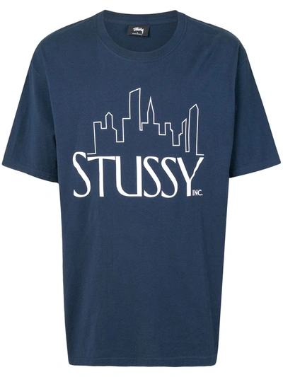 Stussy Skyline Logo Print T-shirt In Blue