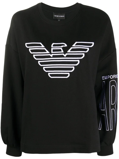 Emporio Armani Embroidered Logo Round Neck Sweatshirt In Black