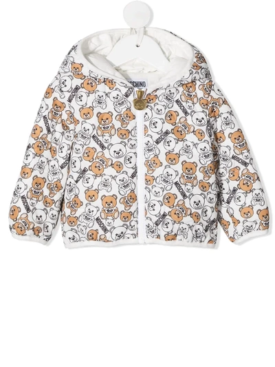 Moschino Babies' All-over Teddy Print Padded Jacket In White