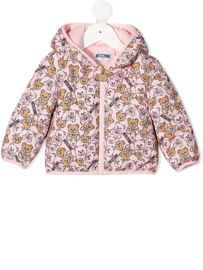 Moschino Babies' All-over Teddy Print Padded Jacket In Pink