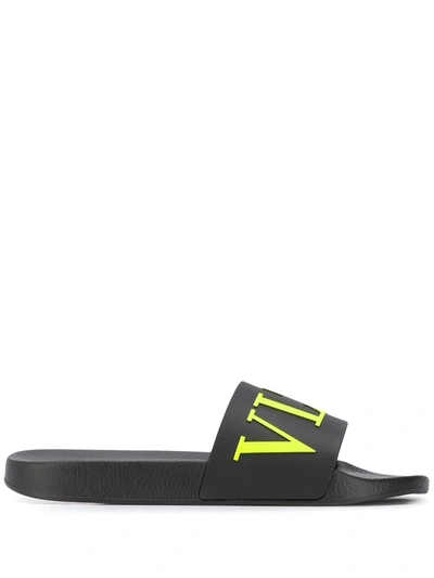 Valentino Garavani Logo Print Slide Sandals In Black