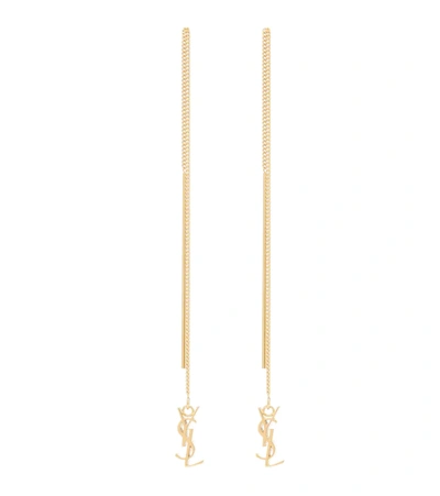 Saint Laurent Gold Long Threader Monogramme Earrings