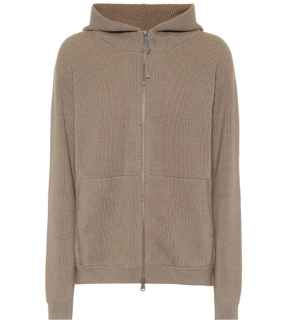 Brunello Cucinelli Ribbed-knit Cashmere Hoodie In Brown