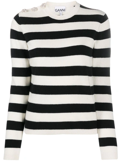 Ganni Crystal-embellished Striped Jumper In Mixed