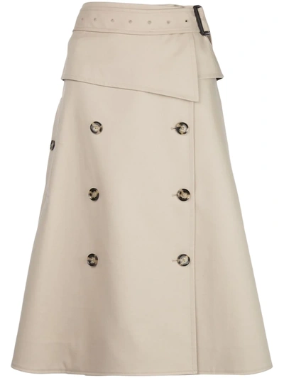 Proenza Schouler Belted Panelled-twill Midi Skirt In Neutrals