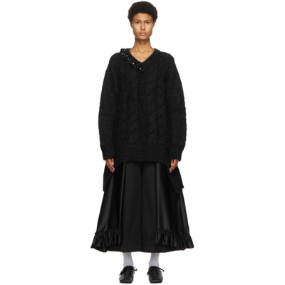 Simone Rocha Bead-embellished Oversized Cable-knit Sweater In Black/ Jet