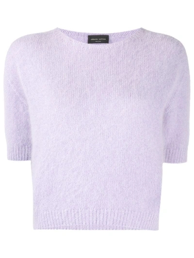 Roberto Collina Half-sleeve Knitted Top In Purple