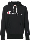 Champion Logo Print Hoodie In Black