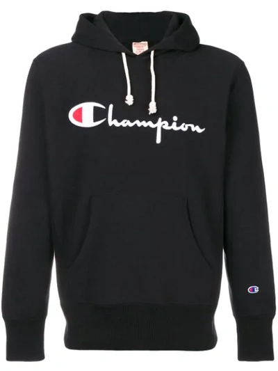Champion Logo Print Hoodie In Black