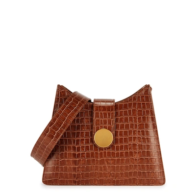 Elleme Cat Brown Crocodile-effect Leather Shoulder Bag In Tan