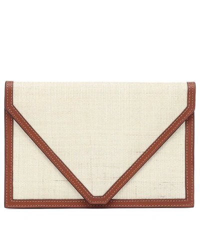 Hunting Season The Envelope Leather And Raffia Clutch In Light Brown