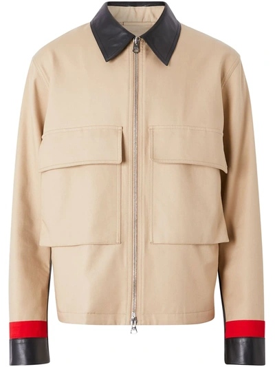 Burberry Stripe Detail Gabardine Field Jacket In Soft Fawn