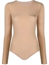 Mm6 Maison Margiela Logo-print Long-sleeve Bodysuit In Nude