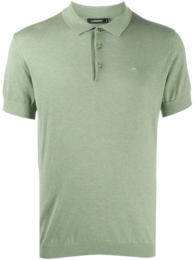 J. Lindeberg Short-sleeved Ribbed Knit Polo Shirt In Green