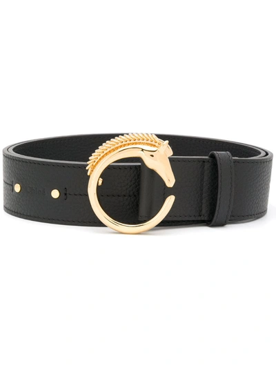 Chloé Black Horse-buckle Leather Belt