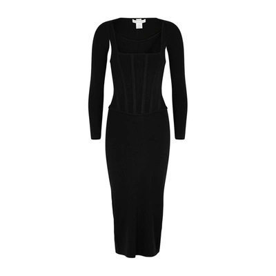 Dion Lee Black Corseted Jersey Midi Dress