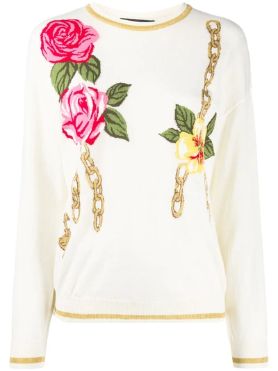 Boutique Moschino Floral-intarsia Wool-blend Jumper In Neutrals