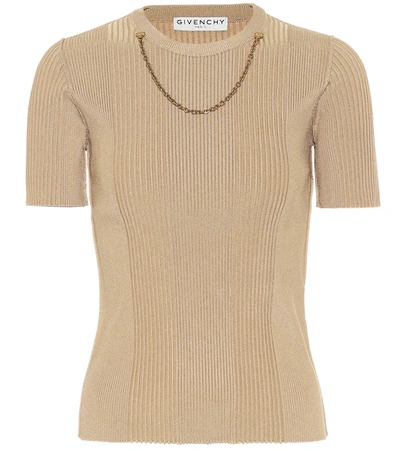 Givenchy Camel Embellished Ribbed-knit Top In Neutrals
