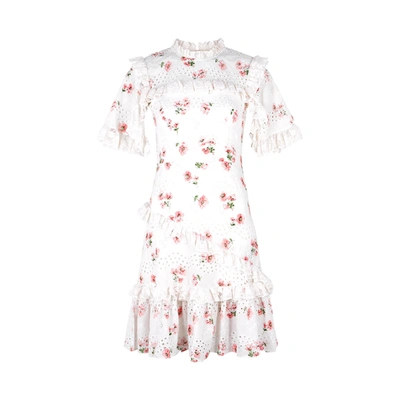 Needle & Thread Desert Rose Lace-trimmed Cotton-blend Mini Dress In White