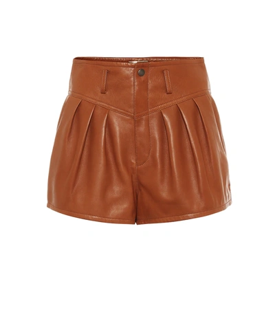 Saint Laurent High-rise Pleated Leather Shorts In Brown