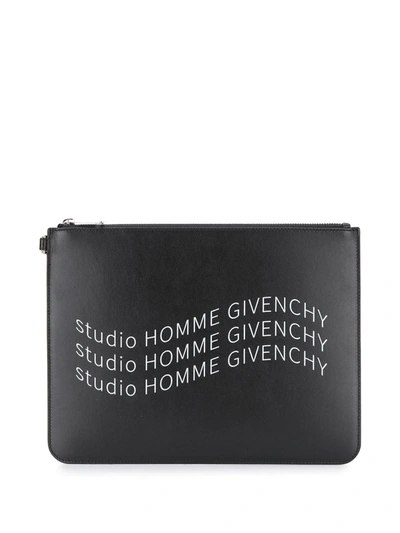 Givenchy Logo Zipped Clutch In Black