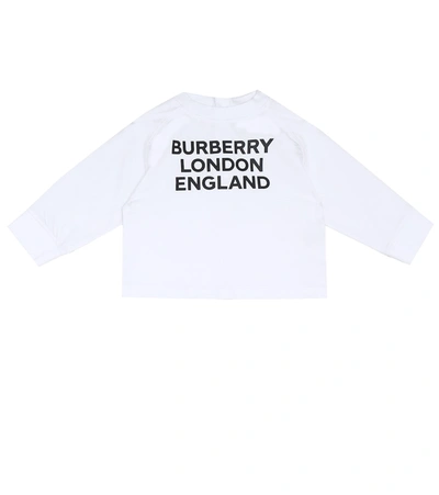 Burberry Babies' Logo印图平纹长袖t恤 In White