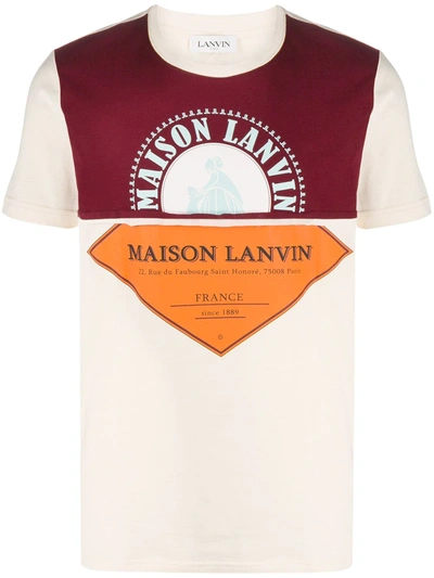 Lanvin Logo Print Cotton T-shirt In Beige,orange,light Blue