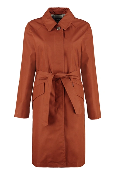 Apc Lucienne Cotton Trench Coat In Eaf Brique