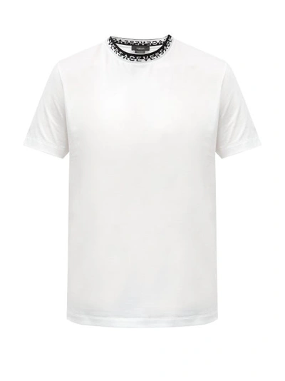 Versace Logo-jacquard Crew-neck Cotton T-shirt In White