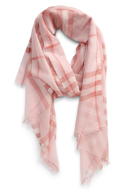 Burberry Giant Check Wool & Silk Gauze Scarf In Alabaster Pink