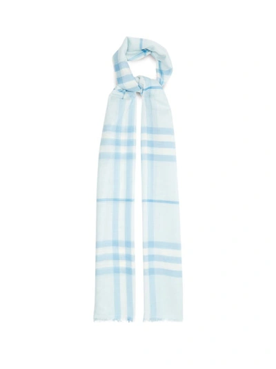Burberry Lightweight Giant Check Wool & Silk Scarf In Soft Blue