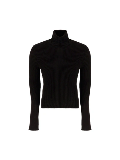 Balenciaga Logo Patch Ribbed Turtleneck Sweater In 1000