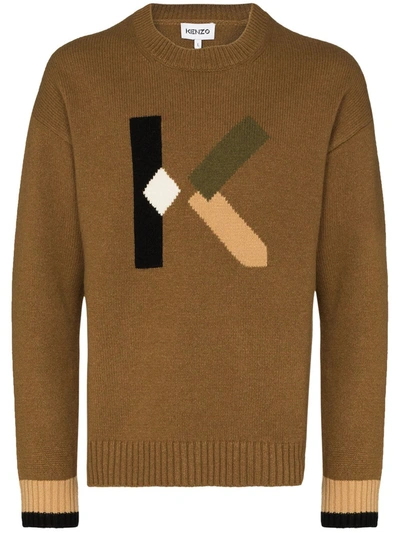 Kenzo Logo Intarsia-knit Jumper In Brown