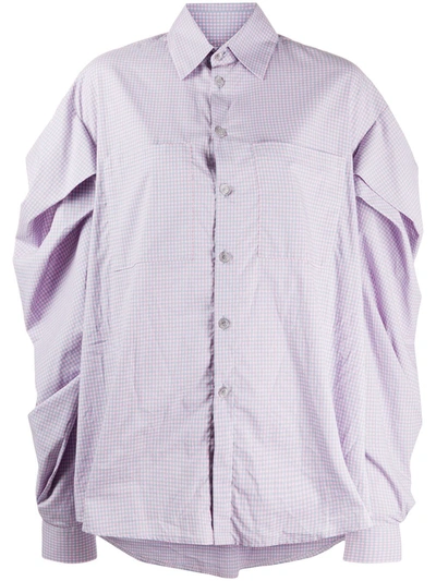 Natasha Zinko Pleated Check Print Shirt In Purple