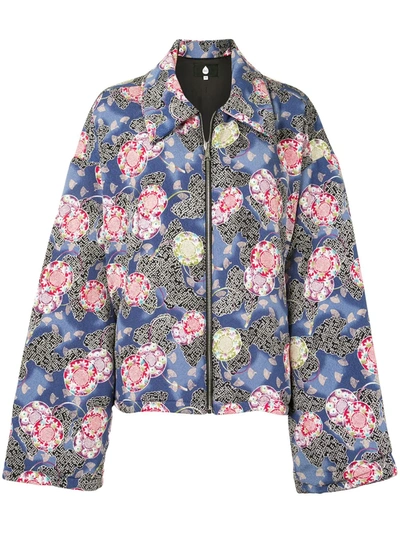 Natasha Zinko Fan-print Oversized Padded Shirt Jacket In Grey