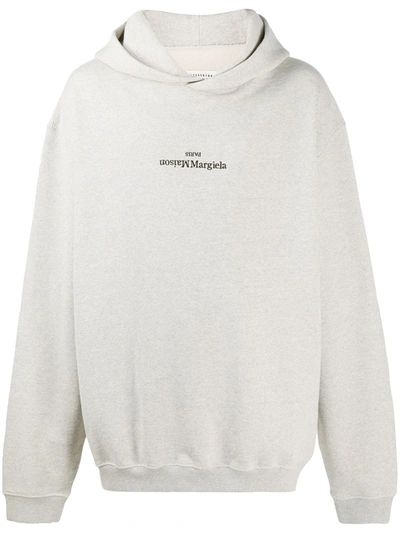 Maison Margiela Green Embroidered Logo Hoodie In Grey