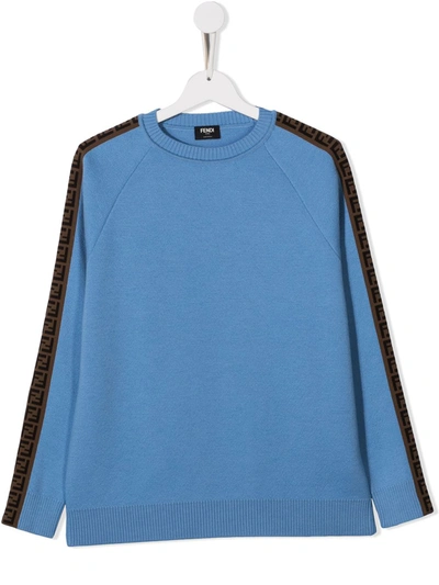 Fendi Teen Zucca-panel Knitted Jumper In Blue