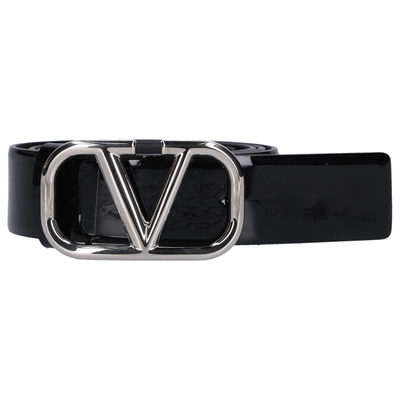 Valentino Garavani Women Belt V Logo Patent Leather Black