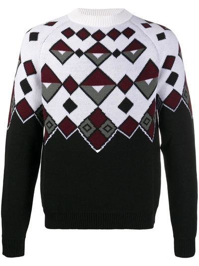 Prada Geometric Intarsia Knit Sweater In White