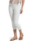 Hue Embroidered Eyelet Hem Cotton Capri Leggings In White