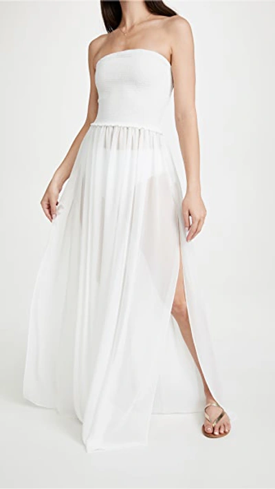 Ramy Brook Calista Smocked Strapless Side-split Coverup Dress In White