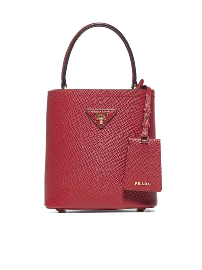 Prada Small Panier Leather Top Handle Bag In Red