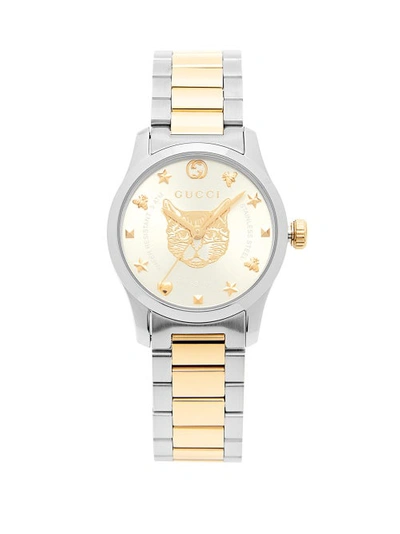 Gucci Silver & Gold 38 Mm G-timeless Cat Watch
