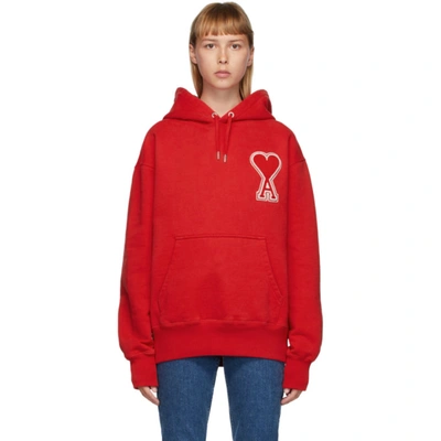 Ami Alexandre Mattiussi Red Ami De Coeur Hoodie In 600 Red