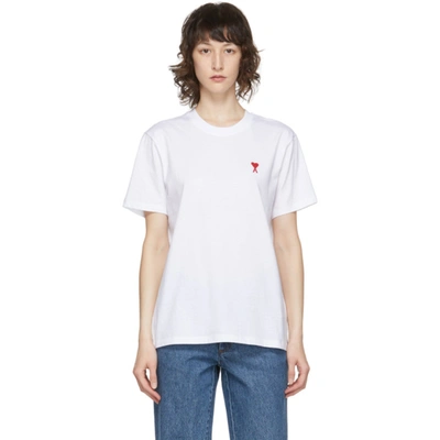 Ami Alexandre Mattiussi Embroidered Ami De Coeur Cotton T Shirt In White