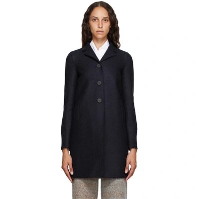 Harris Wharf London Navy Pressed Virgin Wool Coat In 358 Nvyblu