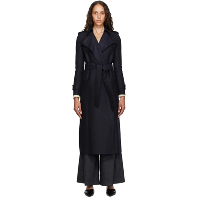 Harris Wharf London Navy Pressed Wool Trench Coat In 358 Nvyblu