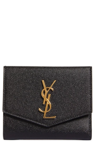 Saint Laurent Uptown Leather Compact Wallet In Nero