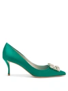 Roger Vivier Flower Crystal-embellished Satin Pumps In Green